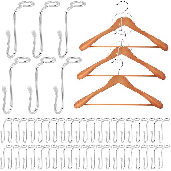 50 Pcs Stainless Steel + Silicone Hanger Connector Hooks, Space Saving Clothes Hanger Extender Hooks