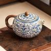 Blue & White Ru Kiln Ceramic Teapot Featuring Intertwined Lotus Design – Xishi Style, Perfect for Home Tea Brewing, High-End Chinese Tea Set.