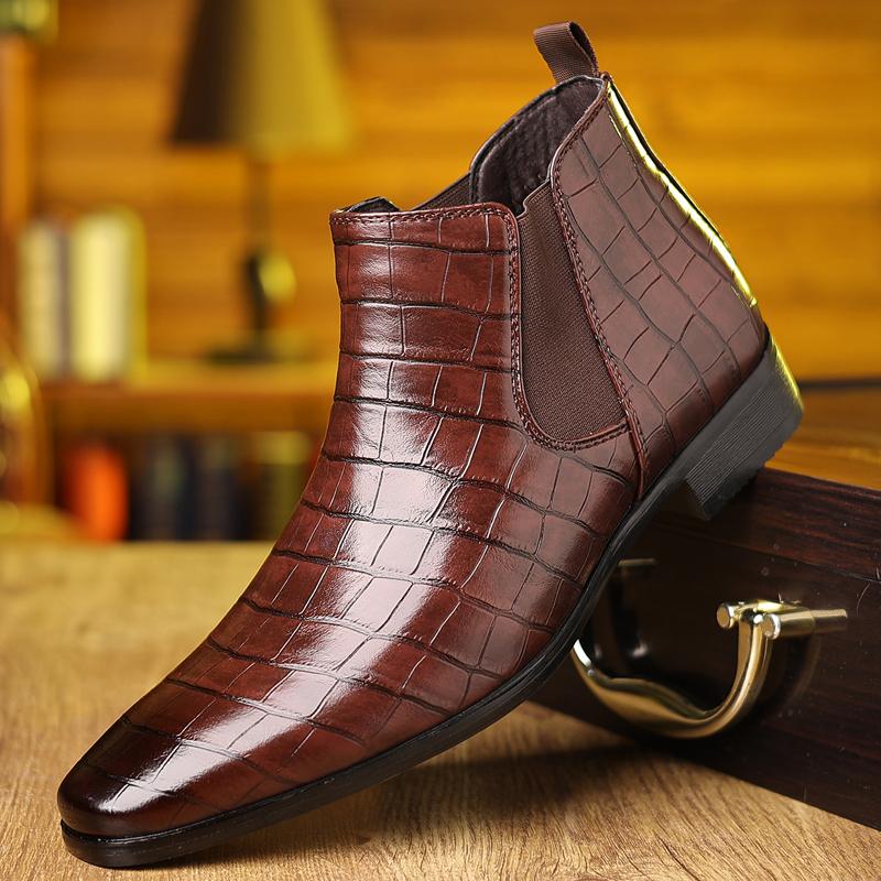 Men Chelsea Square Toe Boots Gradient Crocodile Pattern Simple Retro Fashi for Business  Leisure High-end Short Boots