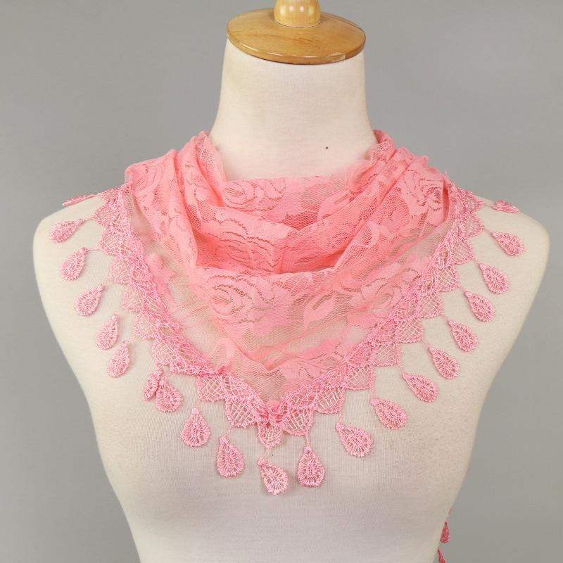 Lace Monochrome Triangular Scarf Fashionable Hollow Out Women's Solid Color Rose Triangular Scarf