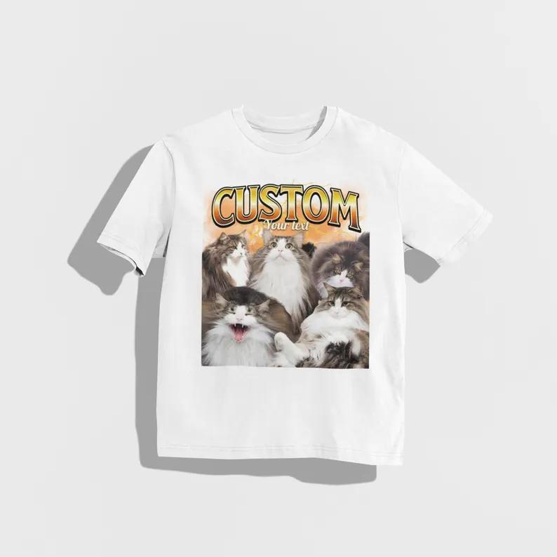 

Vintage Cat TShirt Cat Graphic Tee Personalized Pet Photo Shirt Funny Cat Lover Gift Oversized Casual Top for Unisex Women S