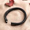 Black Leather Men's Braided Bracelet with Tiger's Eye Natural Stone