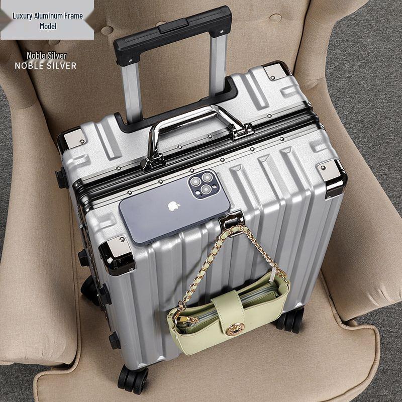 Durable Aluminum Trolley Suitcase with Silent Wheels, Large Capacity, Combination Lock - Ideal for Men, Women, and Students
