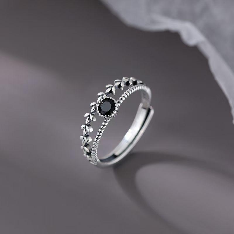 Women's Black Zircon Ring: Niche, Fashionable, Luxury Open Pinky or Index Finger Design
