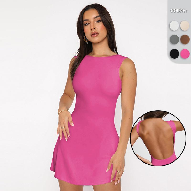 

Women Fashion Casual Elegant Party Wedding Evening Backless Sleeveless Mini Short Dress
