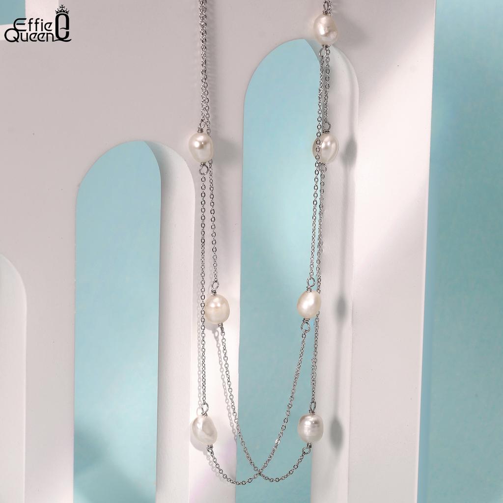 EFFIE QUEEN 100% S925 Silver 14k Gold Round Freshwater Pearl Choker Necklace Natural Jewelry for Women Banquet Party Gift GPN90
