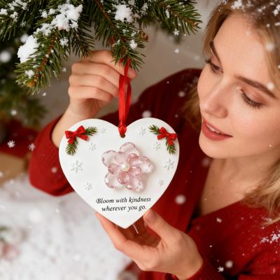 Heart Shaped Christmas Ornament Heartfelt Feather/Dragonfly/Deer/Flower Christmas Decoration Inspirational Acrylic Keepsake for Tree Holiday Decor