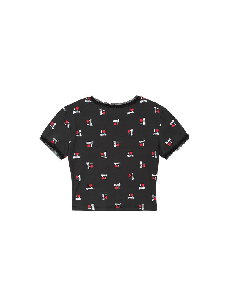 ASIF CALIE Love Gurls Graphic Crop T-Shirt Black