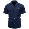 2026 Summer High-Quality Cotton Cuban Collar Vertical Stripe Shirt for Men, Business Casual Men's Short Sleeve Shirt
