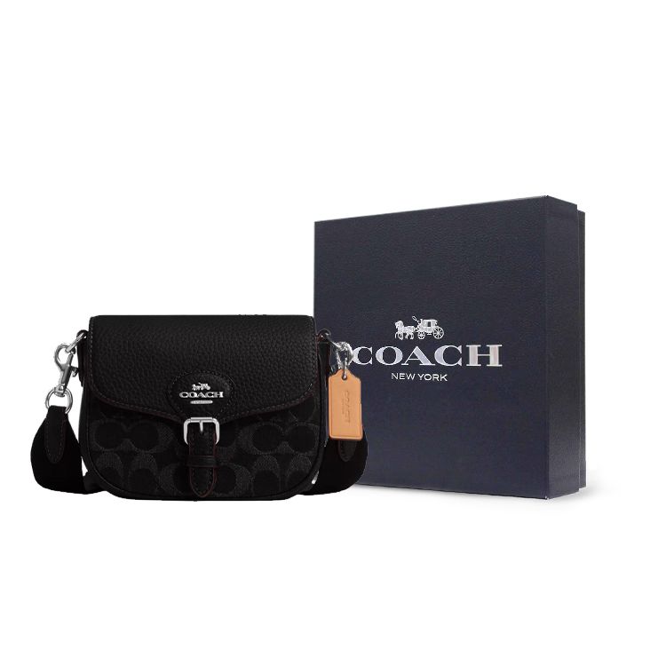 Coach Amelia 16 Snap Closure Multi-Functional Pocket Signature Denim And Soft Pebble Leather Crossbody Bag Small Women crossbody bag CQ187-SVBK