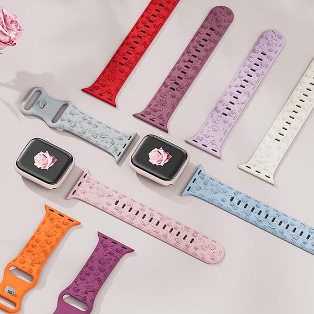 Floral Engraved Straps for Apple Watch Band 44mm 40mm 45mm 41mm 49mm 42 46mm Bracelet Correa iWatch Series 8 7 3 9 Ultra 2 SE 10
