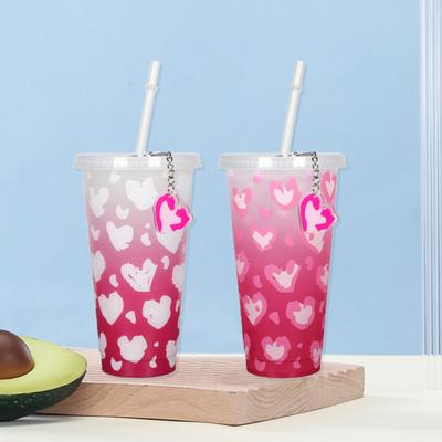 Tazza con Cannuccia Yousheng 710ML che Cambia Colore Resistente alle Cadute con Fantasia a Cuore e Portachiavi Tazza con Cannuccia per Alimenti
