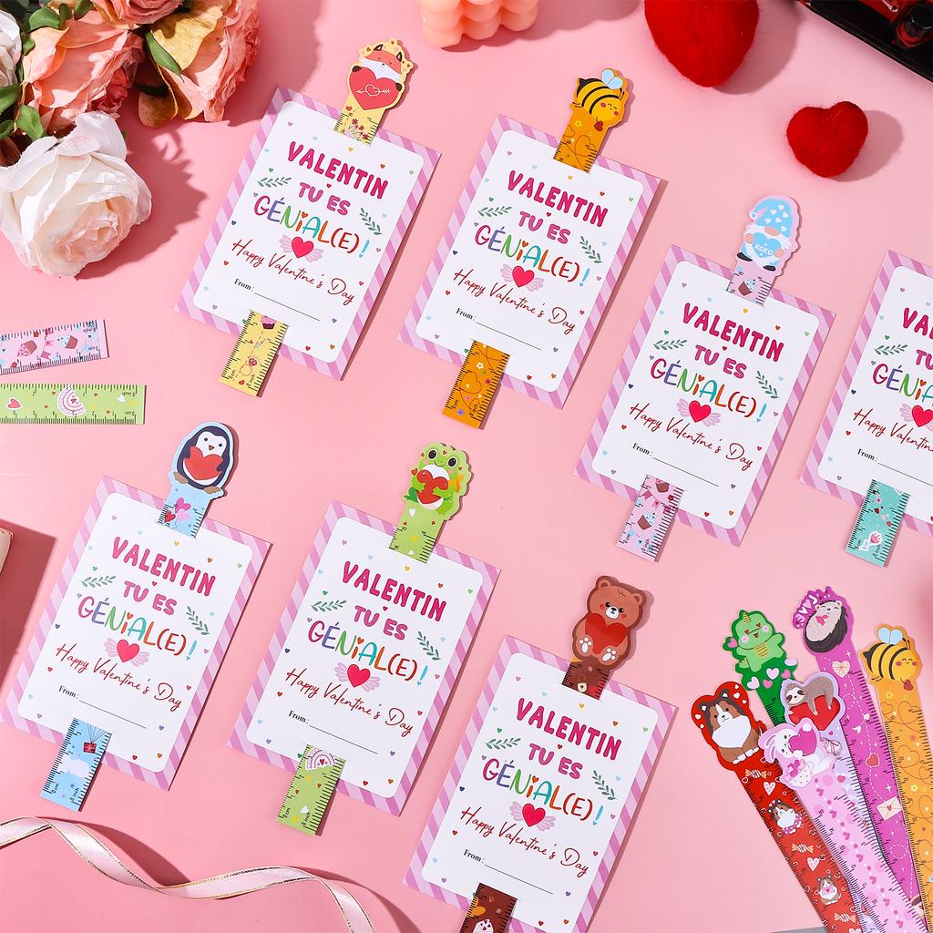 48 Pieces Valentine'S Day Gifts Rulers And Cards Bulk 12 Styles Colorful Valentine Accessories For Party Favors Supplies Classro