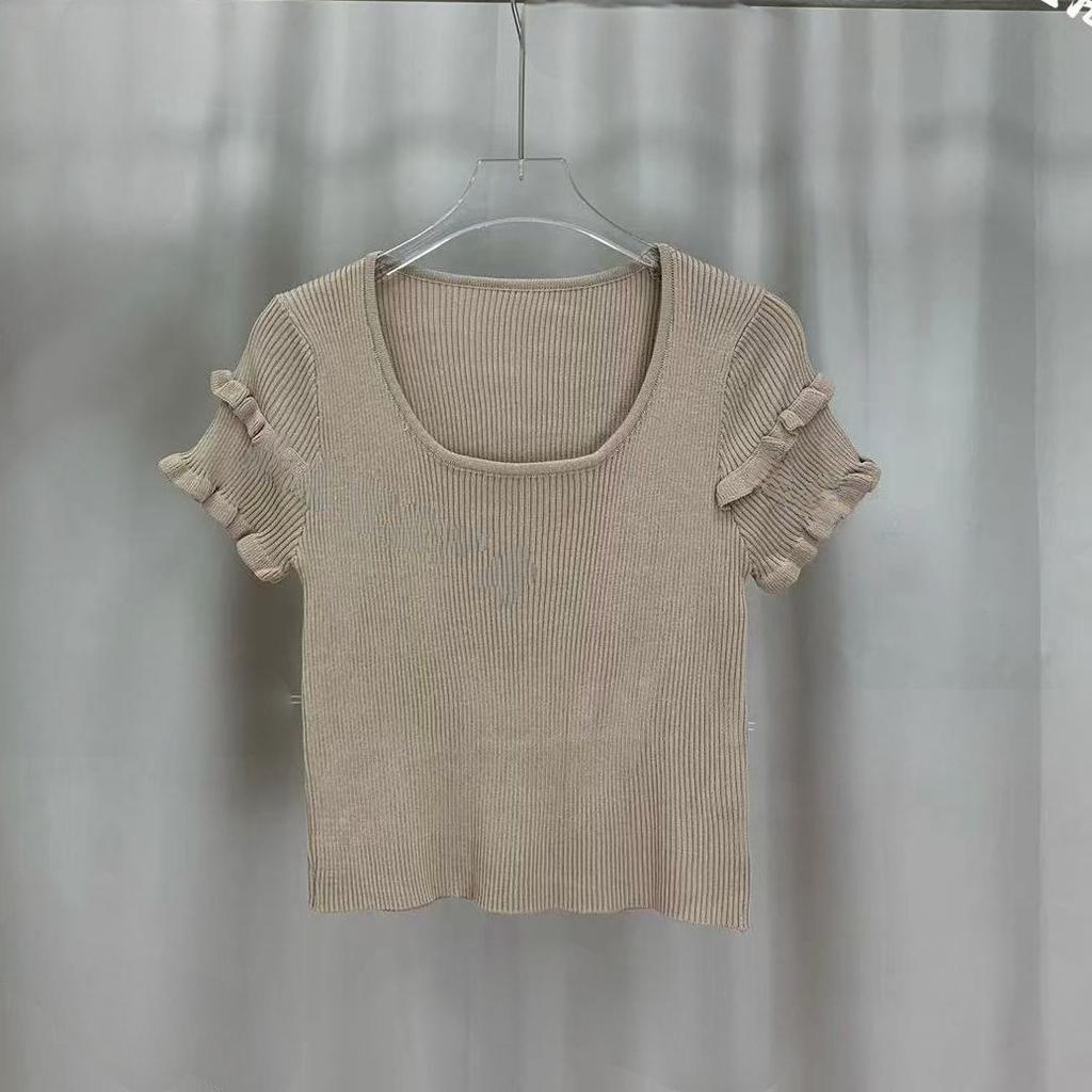 Fashion Summer Gentle Wind Round Neck Pullover Top Design Sense Double Layer Short Sleeve Knit Sweater Women Casual Essential Slim Fit Pullovers Tees