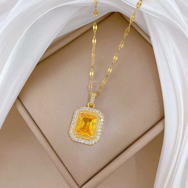 Titanium Steel Light Luxury Square Full Diamond Zircon Light Luxury Design Versatile Korean Style Niche Design Live Necklace