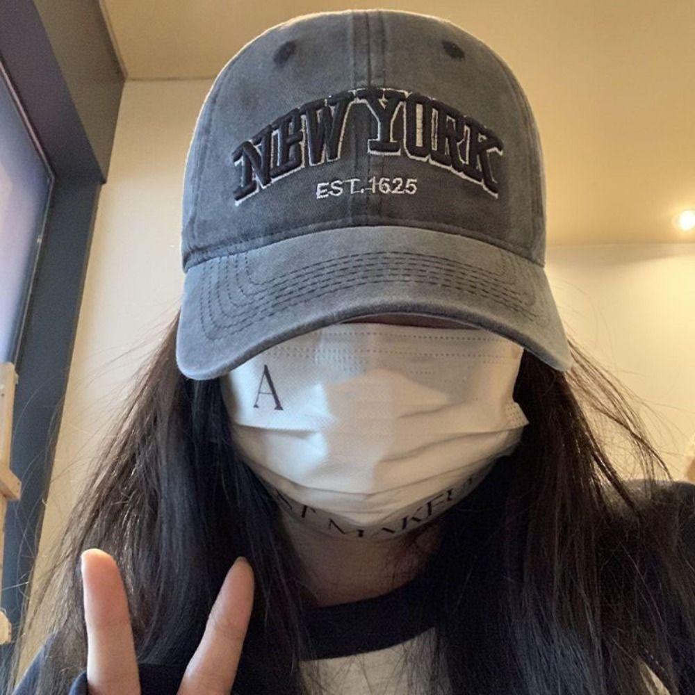 Adjustable Sport Duck Tongue Cap Washable Letter Embroidery Sun Hats New York Baseball Cap  Summer