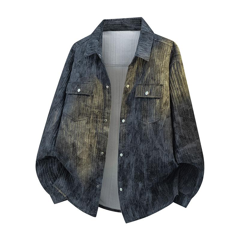 Lapel Men's Shirt Autumn New Large Size Trendy Loose Korean Style Tie-dye Casual Shirt