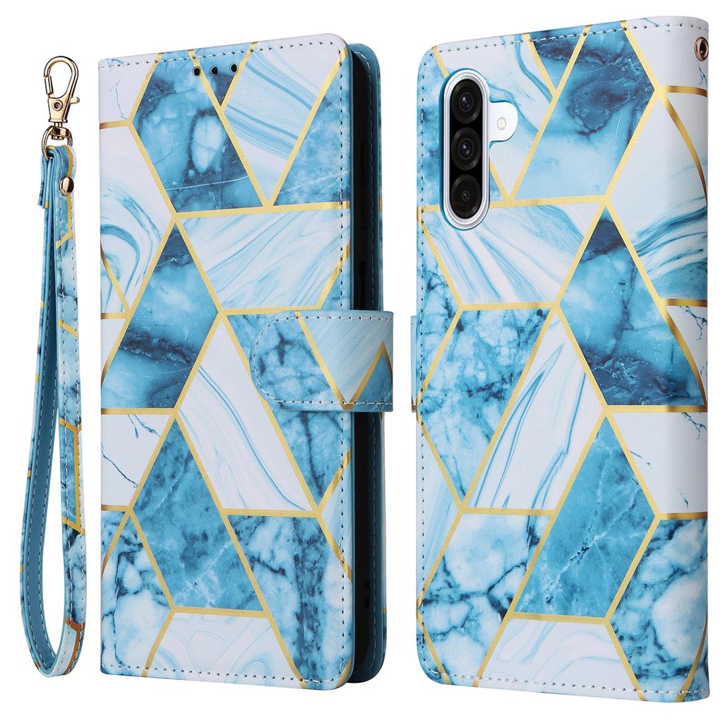 For Samsung Galaxy A17 5G/A26 5G Case Lacquered Marble Pattern Leather Phone Cover with Wrist Strap