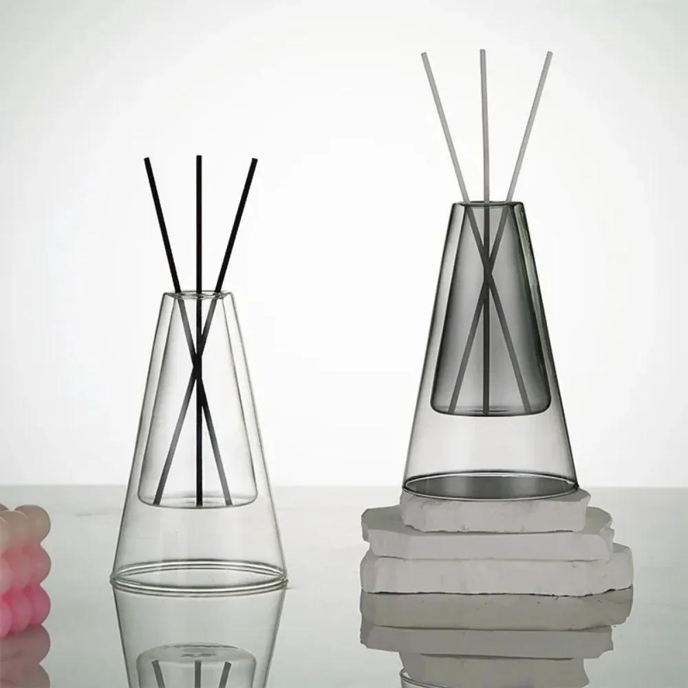 1Pcs Double Layer Triangle Glass Aromatherapy Bottle Essential Oil Storage Containers Hydroponic Flower Modern Home Decorations