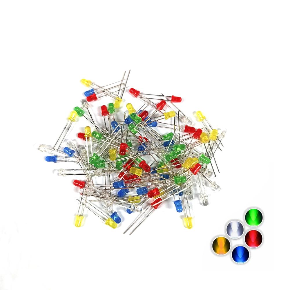200Pcs Led Diode kit 3mm & 5mm Clear LED Light Emitting Diodes Bulb LED Lamp Red Green Blue Yellow White, for Science Experiment