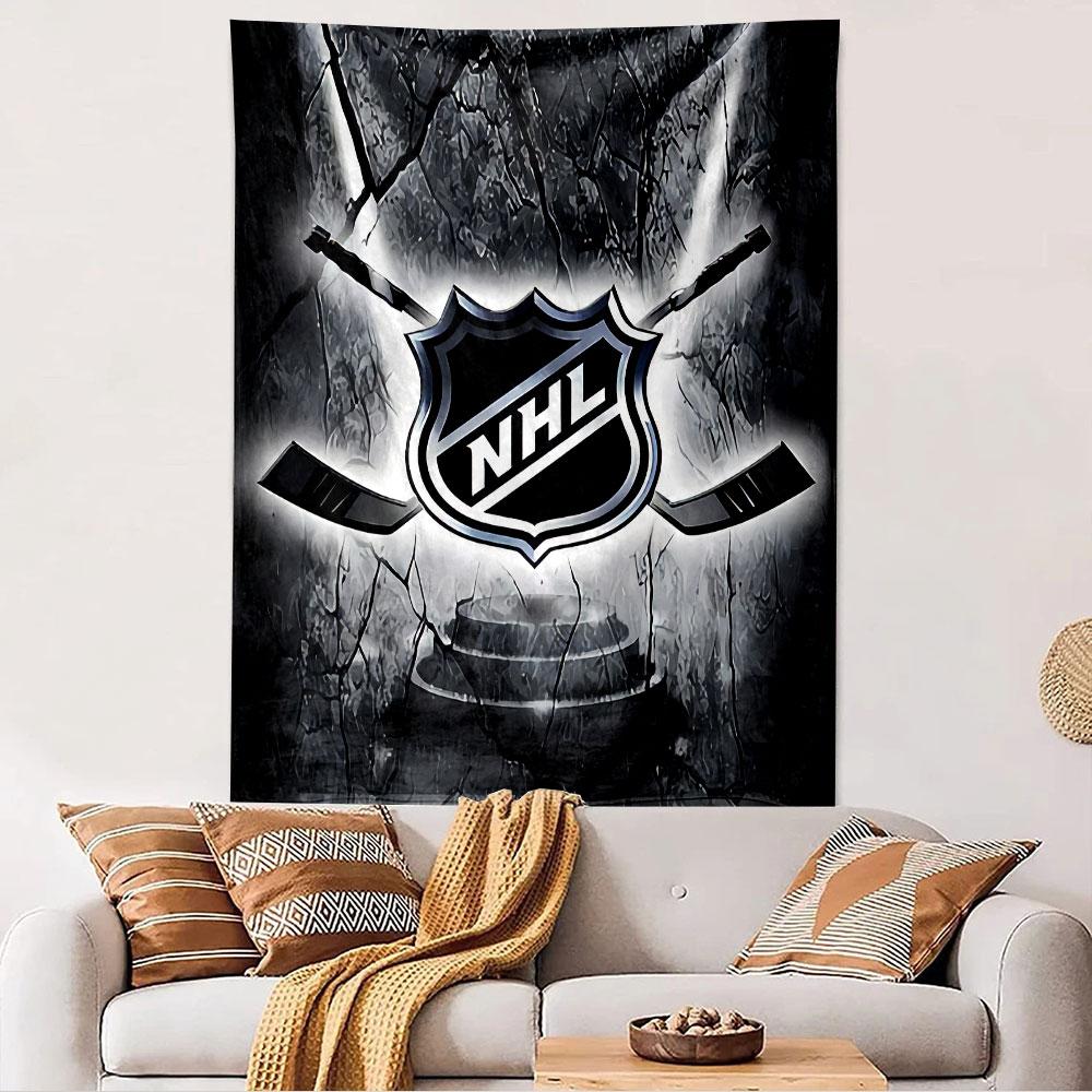 NHL Hockey League Emblem Tapestry Wall Hanging, Ice Hockey Shield Art, Sports Wall Decor for Bedroom Living Room Man Cave