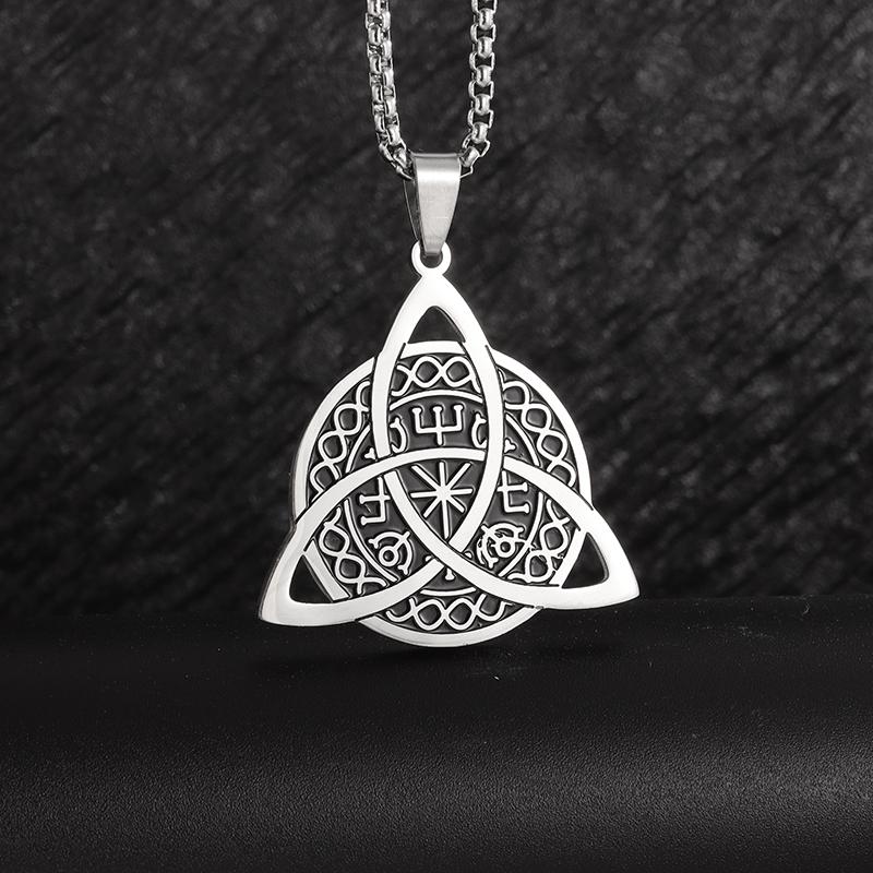Stainless Steel Vintage Nordic Rune Compass Necklace Men Fashion Trend Amulet Nordic Jewelry