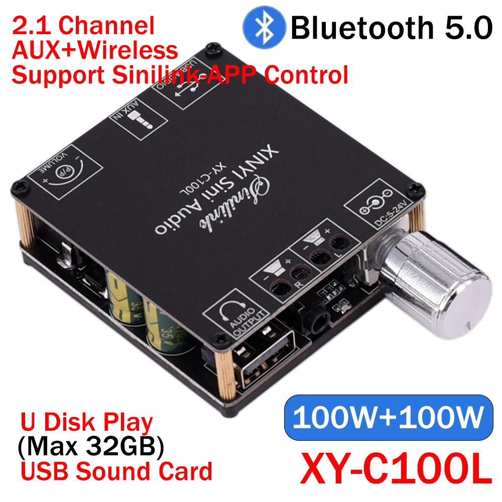 

ZK-MT21 2x50W+100W 2.1-канальна плата цифрового підсилювача потужності Bluetooth 5.0 для сабвуфера, AUX 12V 24V, аудіо стерео підсилювач басів для дому
