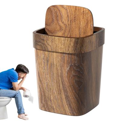 Bathroom Trash Can Wood Rectangle Toilet Garbage Bin 12L Swing Lid Trash Can for Laundry Room Apartment Living Bedroom Corner