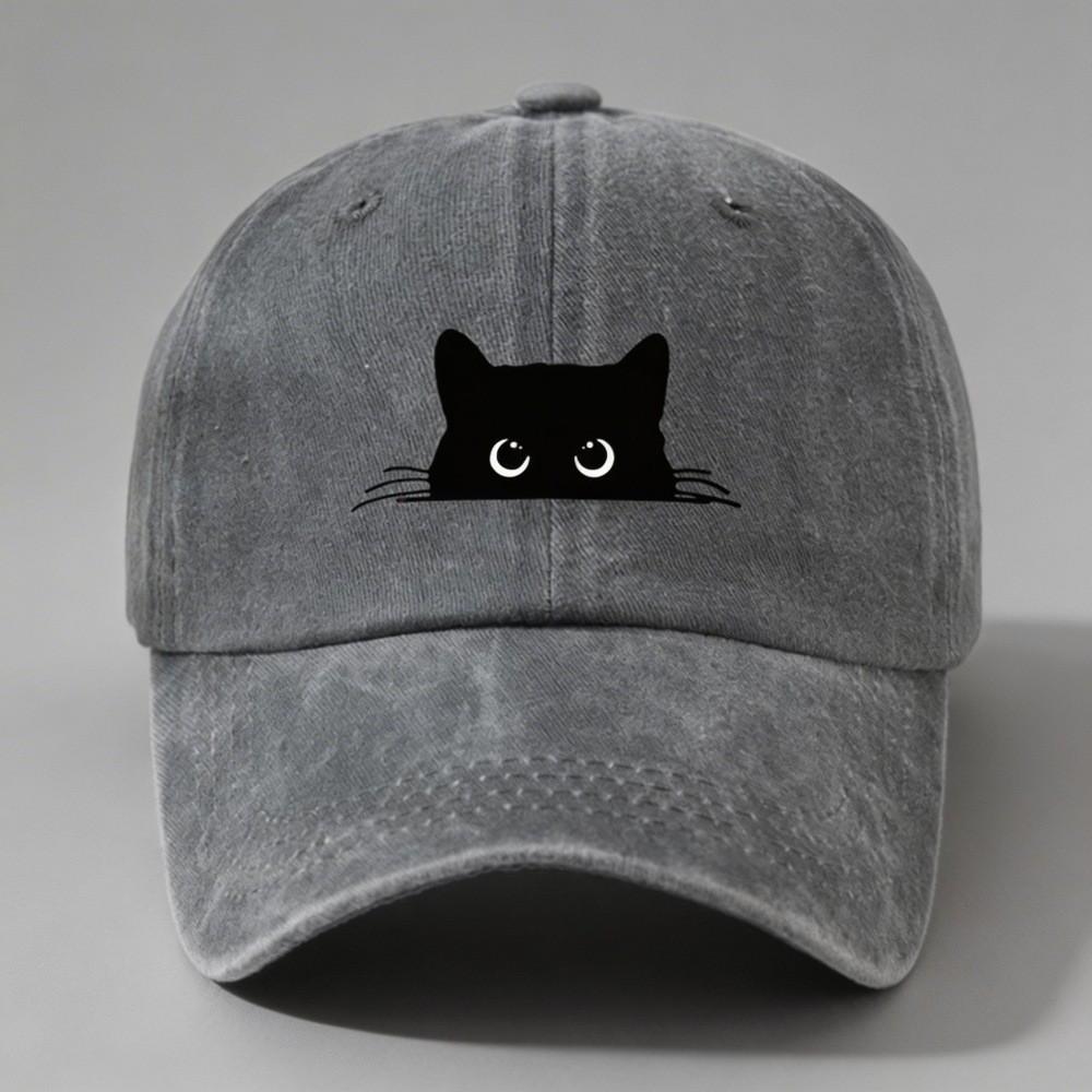 Small Black Cat Print Cotton Baseball Cap With Sun Protection For Casual Outdoor Activities