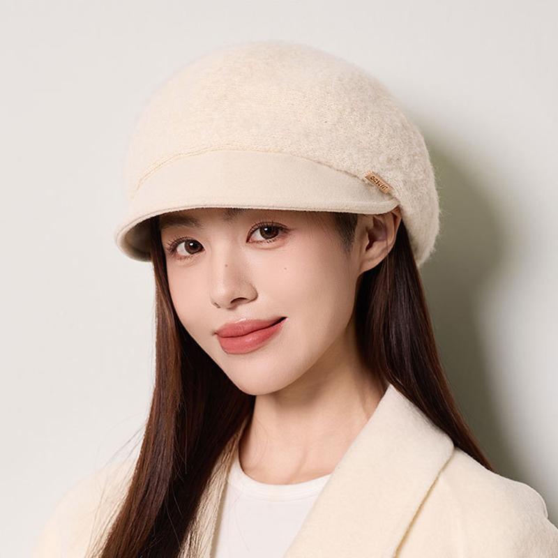 Women's Thick Wool Knitted Beret Autumn Winter Solid Color Stitching Cap