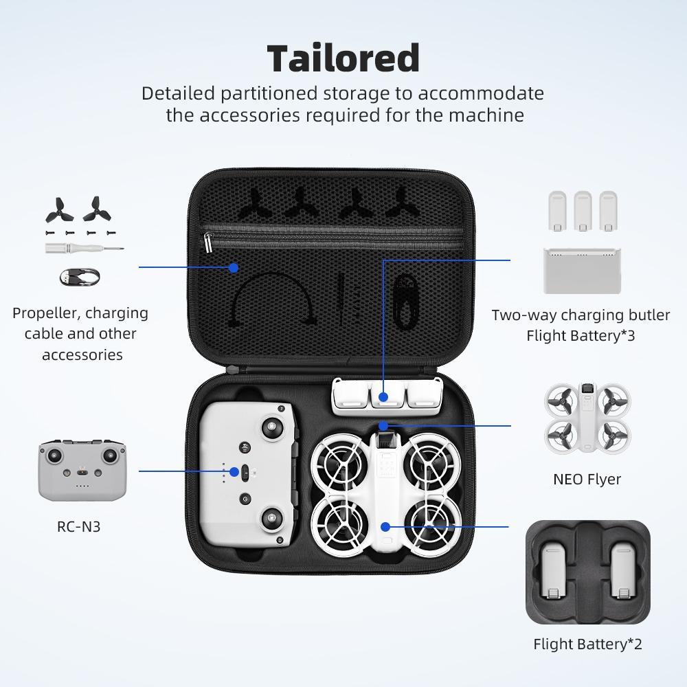 BRDRC For DJI Neo Drone Carrying Case PU Leather Compact Storage Bag with Should Strap