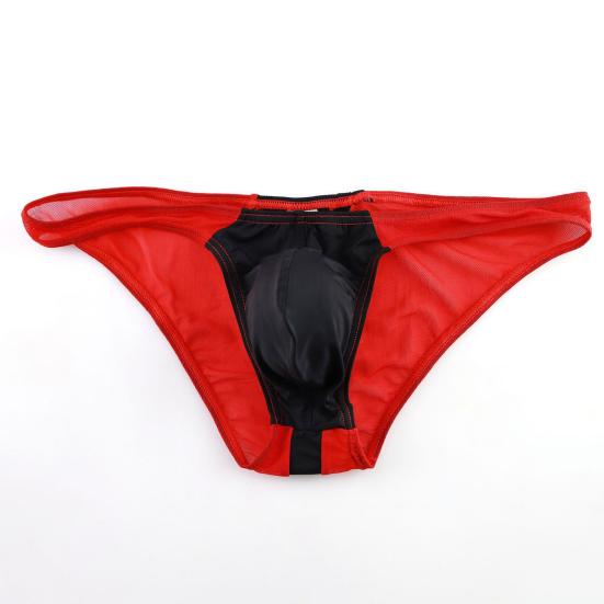 Men Briefs Low Waist Ice Silk Breathable Contrast Color Elastic Anti-septic Patchwork