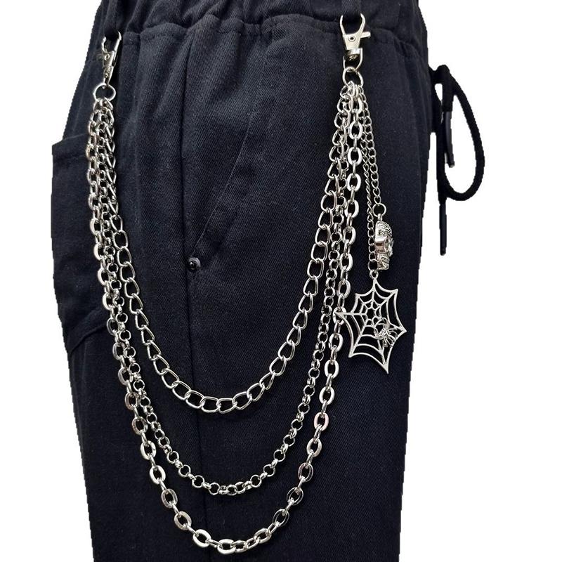 Punkový kovový přívěsek s pavučinou a kostrou, vícevrstvý řetěz na džíny, hip-hopový řetěz na kalhoty, oděvní doplňky, dárky