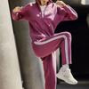 Anta Striped Logo Identification Stand Collar Long Sleeve Jacket And Pants Casual Sports Suit Women Suit Raspberry-Red 962347201-2
