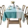 Japanese And Korean Ins Style Tablecloth Two-Color Splicing Rectangular Fabric Cotton And Linen Coffee Table Tablecloth Household Cover