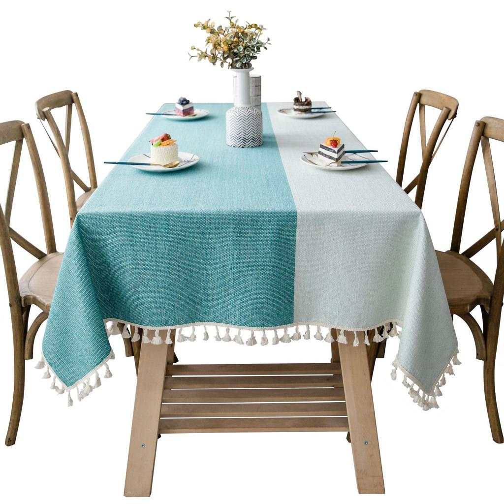 Japanese And Korean Ins Style Tablecloth Two-Color Splicing Rectangular Fabric Cotton And Linen Coffee Table Tablecloth Household Cover