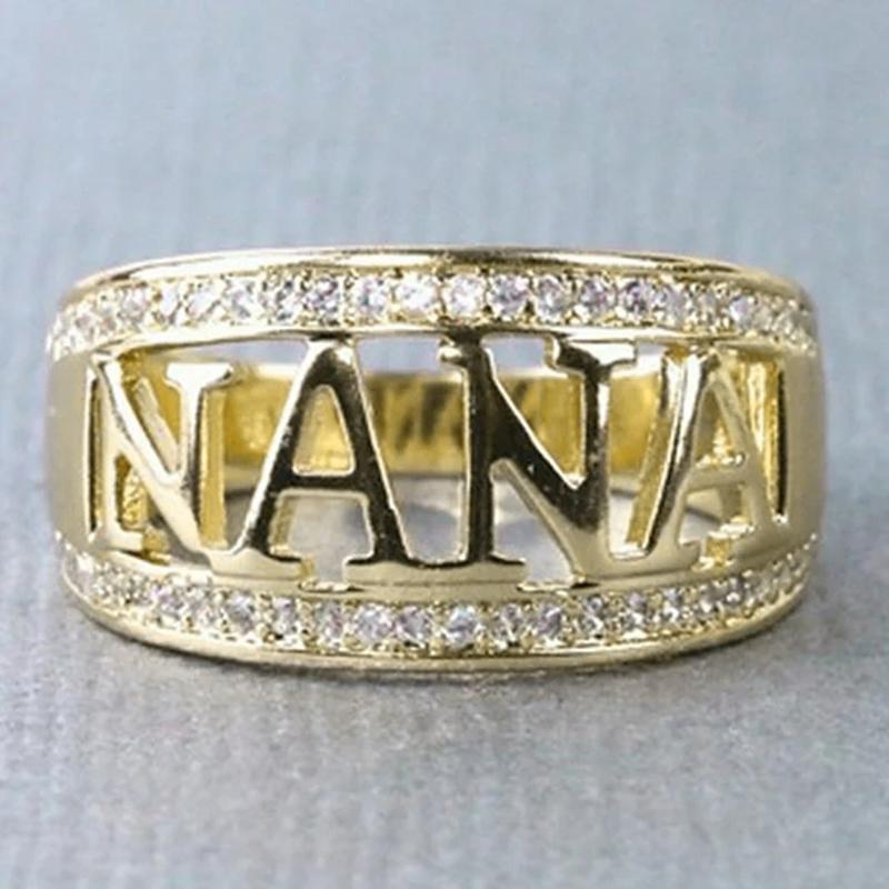 Huitan Fancy Hollow Letter “NANA” Women Ring Fashion Party Daily Versatile Accessories Inlaid Sparkling CZ Elegant Lady Jewelry