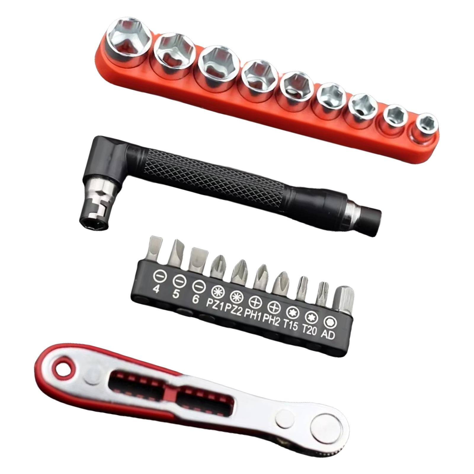 

36 Tooth Magnetic Ratcheting Screwdriver Dual Drive Compact Tool With L Shape Socket Wrench and Bits Set For Tight Space