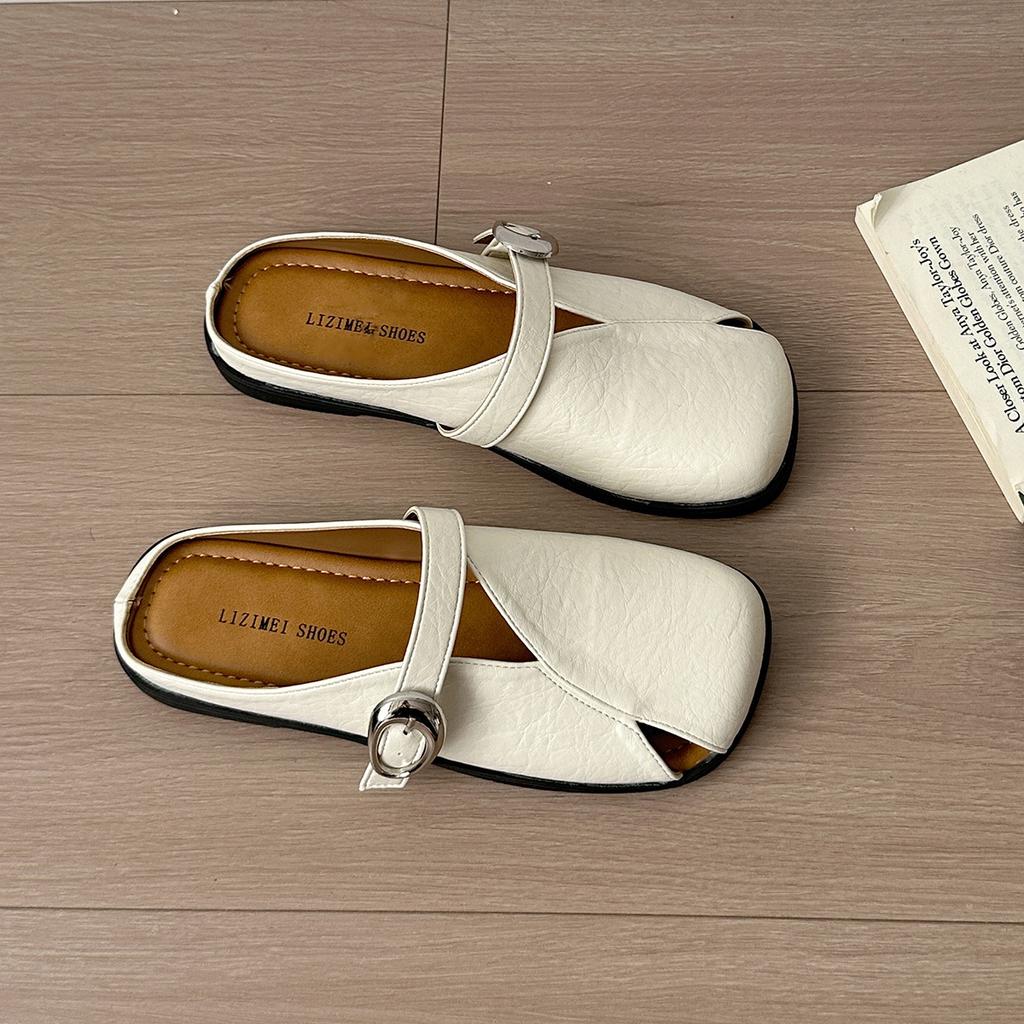 Retro 2025 Flat-bottomed Bag Head Half Slippers Women's Soft-soled Versatile Muller Shoes Low Non-slip Summer New Heel Wear