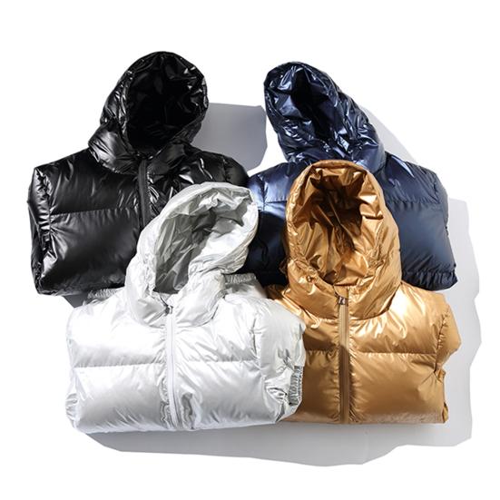 Winter Men Jacket Bright Surface Solid Color Hooded Cotton Padded Windproof Hoodie Streetwear