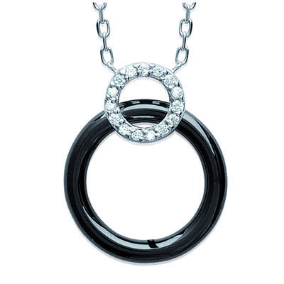 [L4612] - Silver Necklace 'Sissi' Black Ceramic Silver (rhodium Plated) - 20x15 Mm