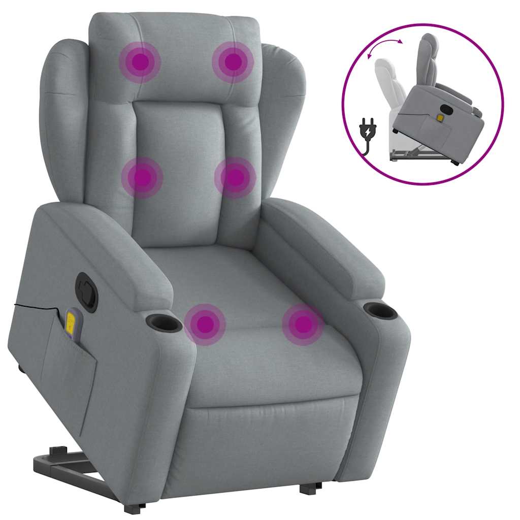 Vidaxl Lift and Massage Armchair, Reclining, Light Gray, Fabric