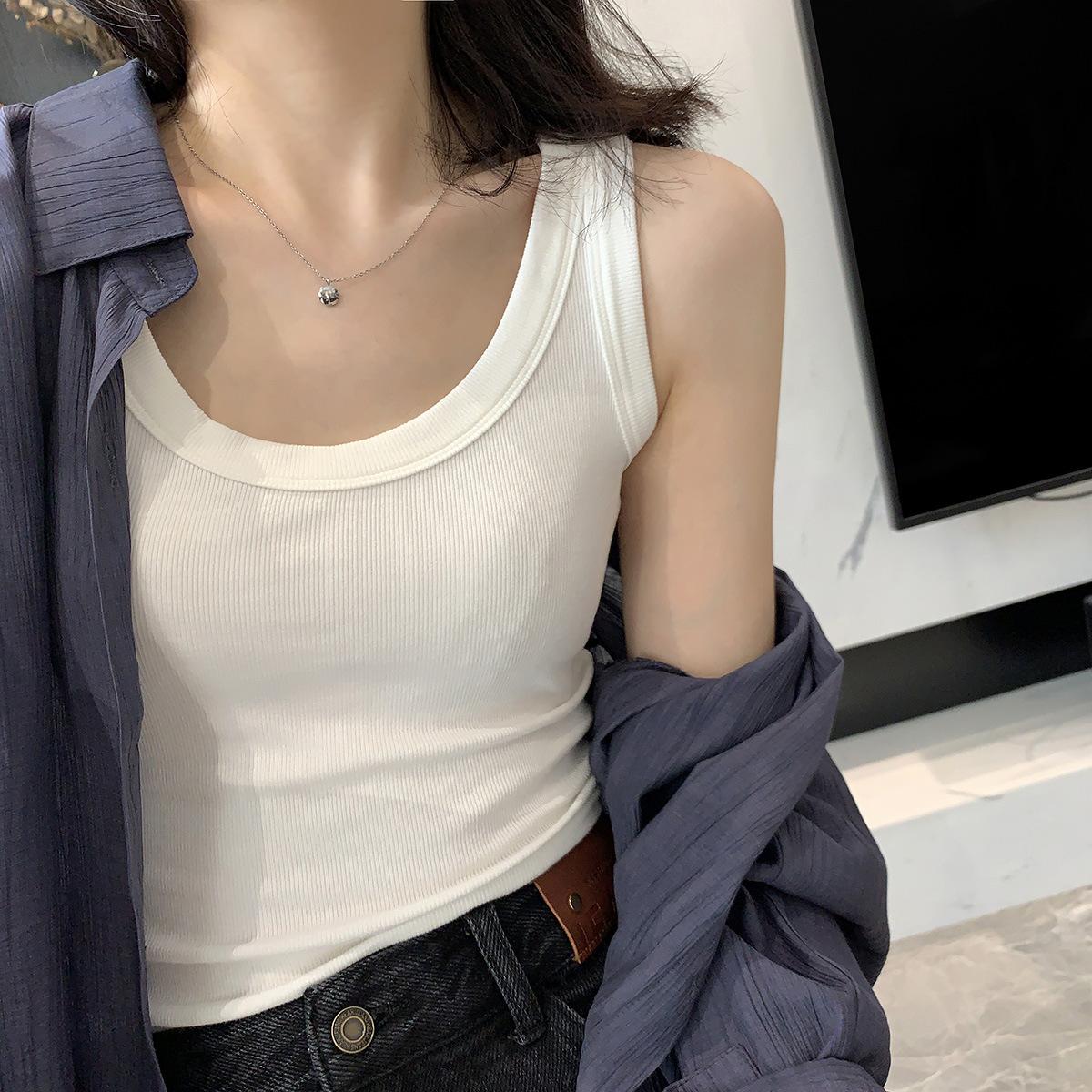

Anti-light cover breast thread wide shoulder sling vest women s summer wear slim fit inner base white I-shaped S белый