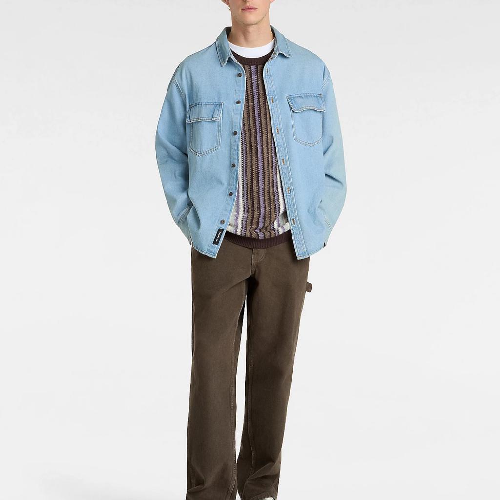 Vans Vintage Polo Collar Solid Color Denim Long Sleeve Shirt Men Shirts Blue VN000M12IYR