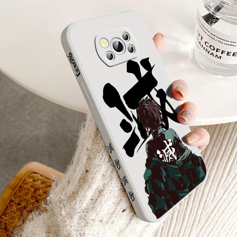 Demon Slayer Cute For POCO M5S M4 M3 C55 C50 C40 C3 X5 X4 X3 X2 F5 F4 F3 Pro GT NFC Liquid Left Rope Phone Case