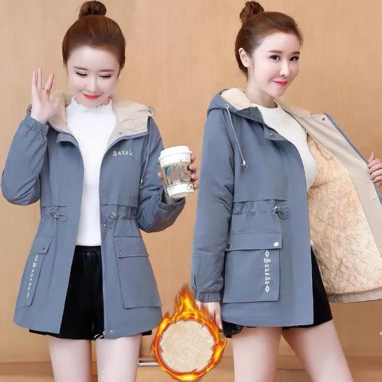 

Women Winter Loose Hooded Fleece Lined Parkas Thicken Warm Casual Mid-length Coat Ladies Windbreaker Snow Jacket Outwear XXS