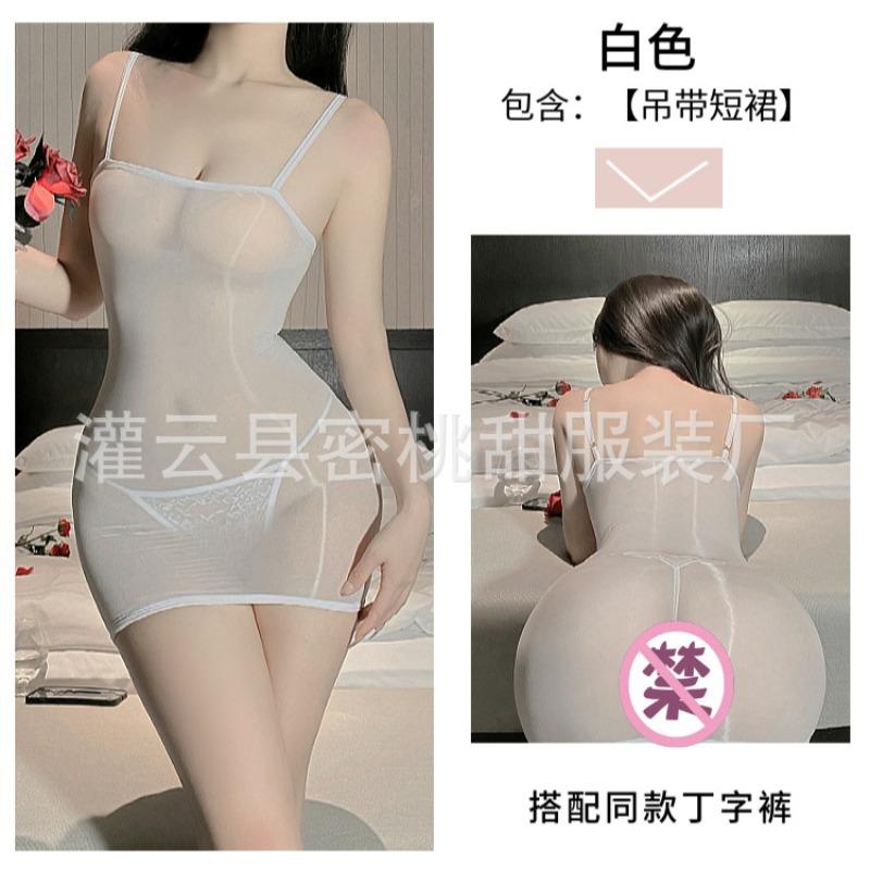 Sexy underwear pure desire transparent suspender hip wrap oily stockings sexy oily see-through tube top short skirt temptation nightdress