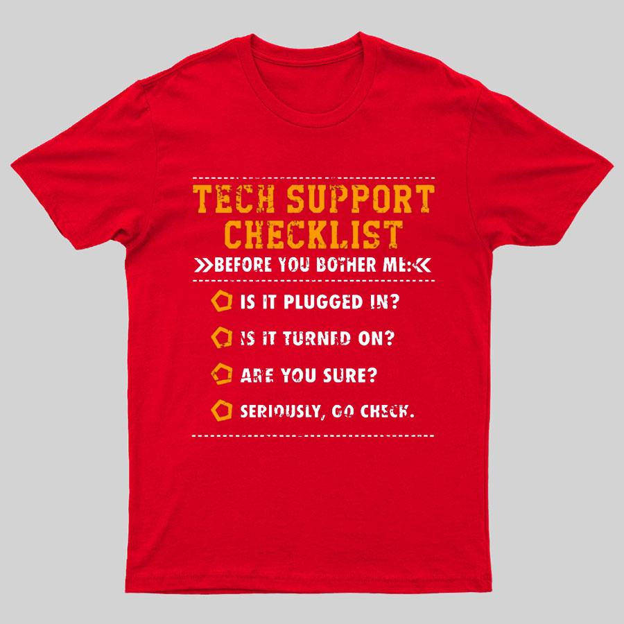 Tech Support Checklist Funny 100% Cotton Summer Casual Cool Loose T-Shirt