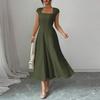 Women's Solid Color Square Neck Slim Fit A-Line Dress Cap Sleeve Midi Length Casual Dress for Daily Wear