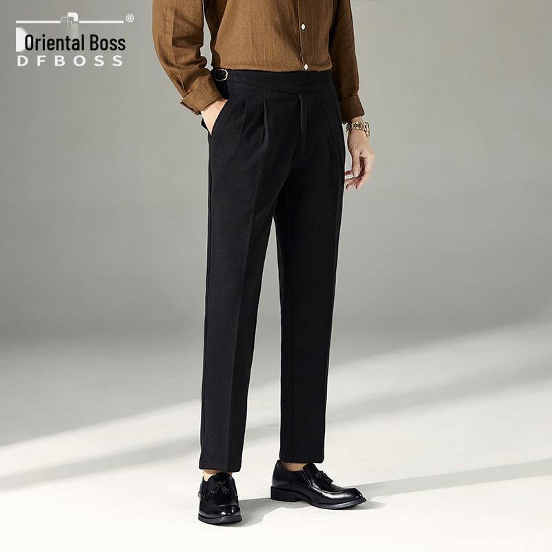 DFBOSS Gurkha Men's Slim Fit Dress Pants - Adjustable Waist, Straight Leg, Wrinkle-Free for Business Casual (Spring & Autumn)